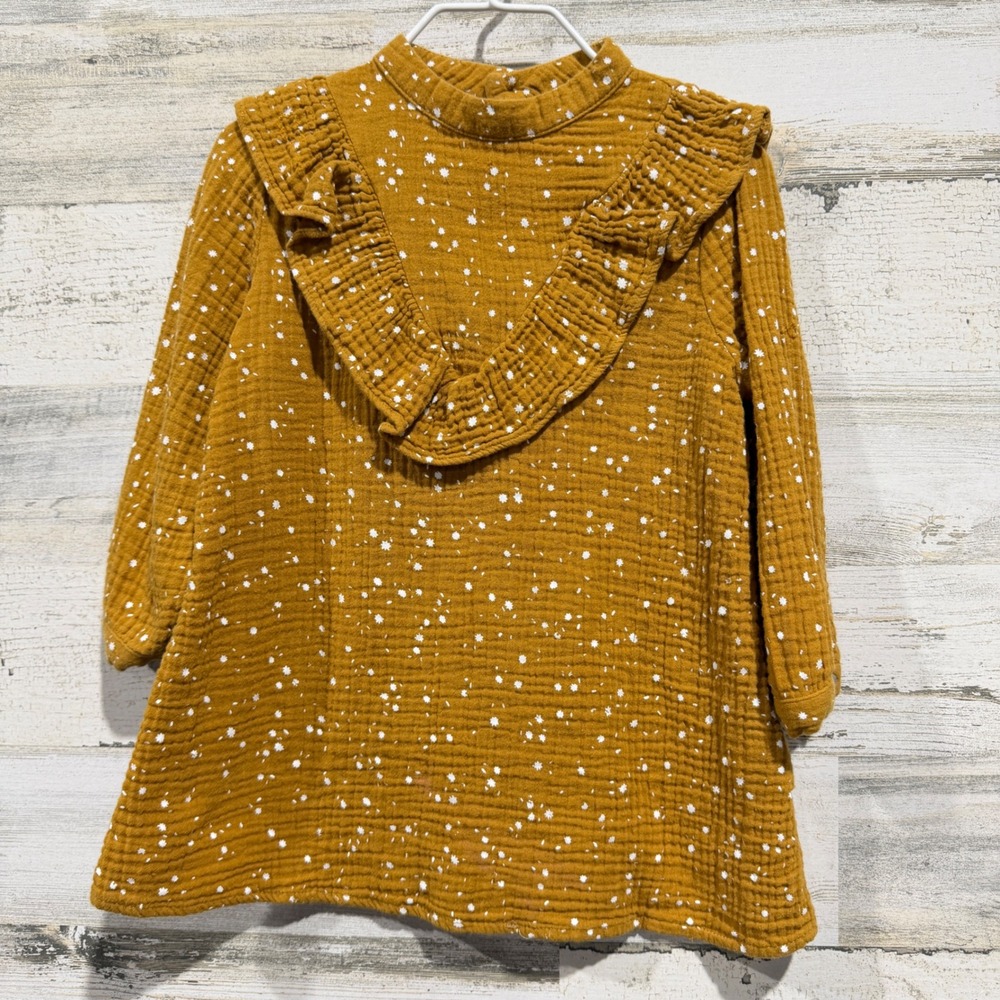 Rylee + Cru Dress Girls 2-3Y Mustard Star Gauze Ruffle Boho EUC